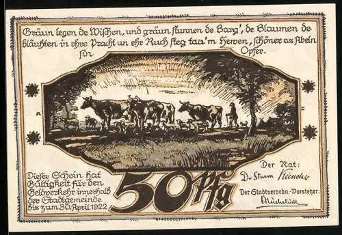 Notgeld Hagenow 1922, 50 Pfennig, Hirte mit Rindern