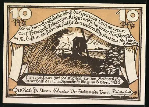 Notgeld Hagenow 1922, 10 Pfennig, Elche und Rinder