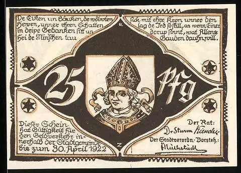 Notgeld Hagenow 1922, 25 Pfennig, Frauen mit Körben, Stadtwappen