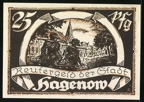 Notgeld Hagenow 1922, 25 Pfennig, Frauen mit Körben, Stadtwappen