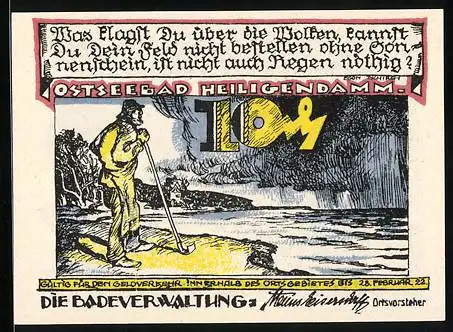 Notgeld Heiligendamm /Ostsee 1922, 10 Pfennig, Mann blickt auf stürmische See