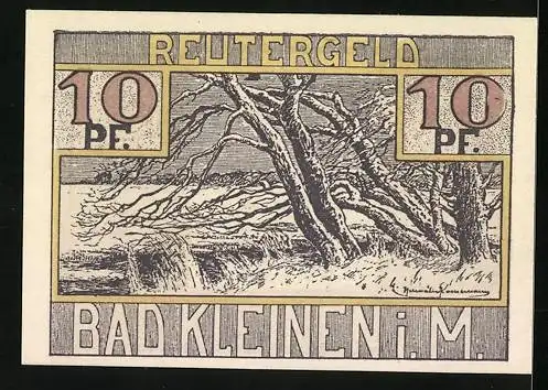 Notgeld Bad Kleinen i. M. 1922, 10 Pfennig, Segelboot in Fahrt