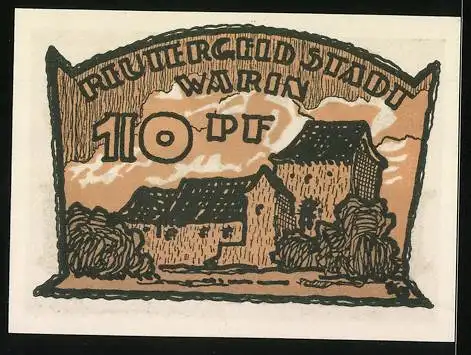 Notgeld Warin 1922, 10 Pfennig, Ortspartie, Wappen