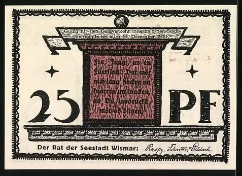 Notgeld Wismar 1921, 25 Pfennig, Burgtor