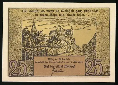 Notgeld Woldegk 1922, 25 Pfennig, Rathaus