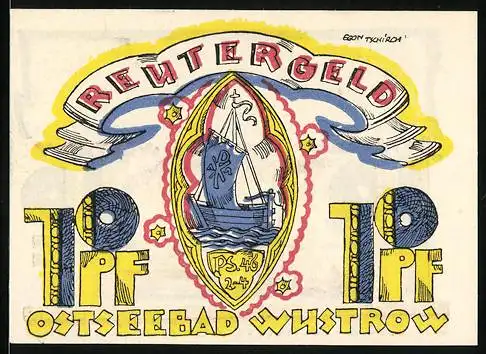 Notgeld Wustrow /Ostsee 1922, 10 Pfennig, Segelschiff