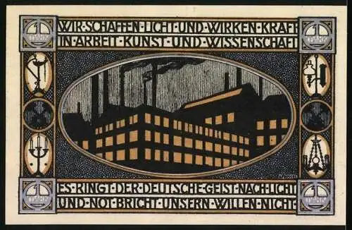Notgeld Neheim /Ruhr, 1 Mark, Wappen, Industriepanorama, Fabrikgebäude