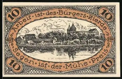 Notgeld Neidenburg /Ostpreussen 1920, 10 Pfennig, Wappen, Ortsansicht