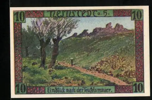 Notgeld Neinstedt a. H. 1921, 10 Pfennig, Ornamente, Teufelsmauer mit Umgebung