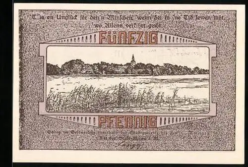 Notgeld Mirow i. M. 1922, 50 Pfennig, Ortspanorama, Kirche