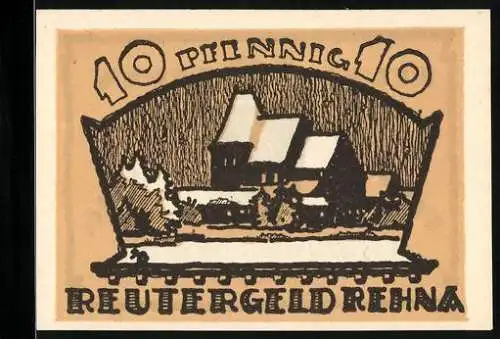 Notgeld Rehna 1922, 10 Pfennig, Ortsansicht, Figurenvase