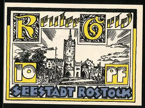 Notgeld Rostock 1922, 10 Pfennig, Ortspartie, Wappen