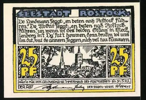 Notgeld Rostock 1922, 25 Pfennig, Markt, Teilansicht