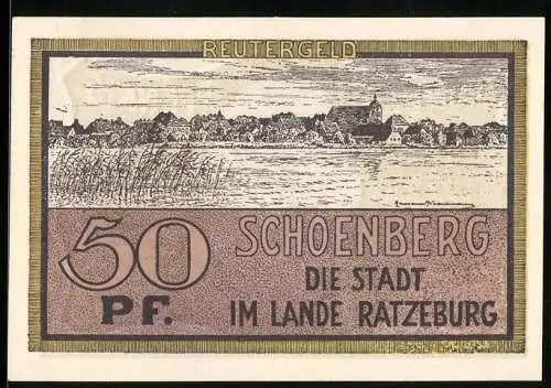 Notgeld Schönberg /Ratzeburg 1922, 50 Pfennig, Turm, Ortspanorama