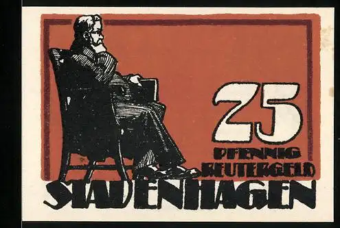 Notgeld Stavenhagen 1921, 25 Pfennig, Fritz Reuter, Wappen, Kinderfiguren