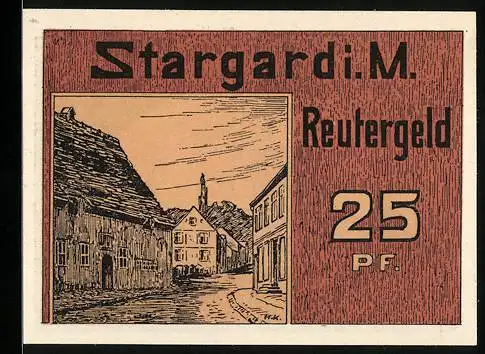 Notgeld Stargard i. M. 1922, 25 Pfennig, Strassenpartie, Windmühle