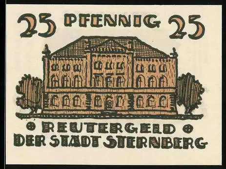 Notgeld Sternberg 1922, 25 Pfennig, Torgebäude, Gebäudeansicht