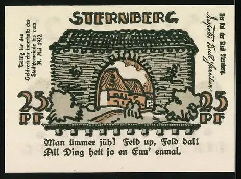 Notgeld Sternberg 1922, 25 Pfennig, Torgebäude, Gebäudeansicht