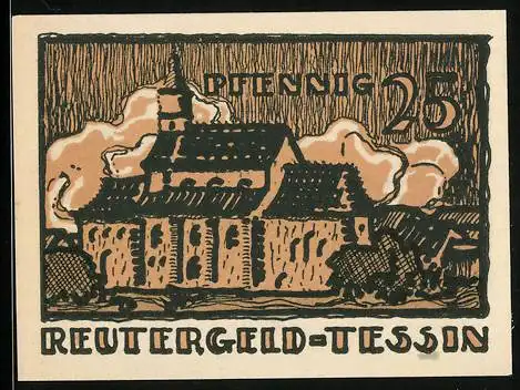 Notgeld Tessin 1922, 25 Pfennig, Ortsansicht, Ortspartie