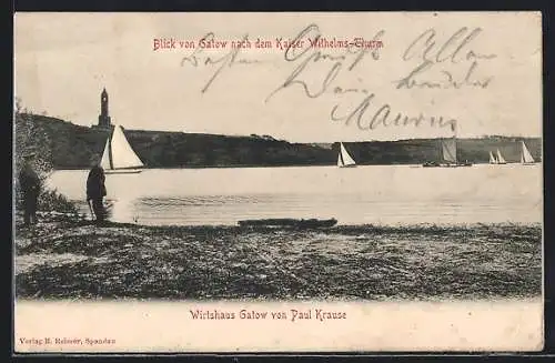 AK Gatow, Blick übers Wasser auf den Kaiser Wilhelms-Turm