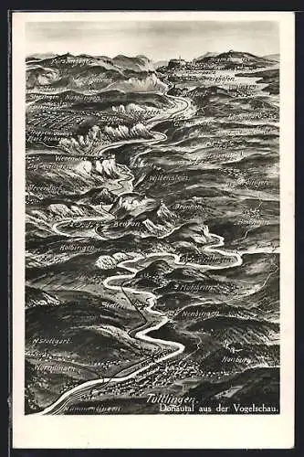 Künstler-AK Tuttlingen, Das Donautal aus der Vogelschau