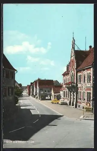 AK Gemmingen, Strassenpartie mit Rathaus und Esso-Tankstelle