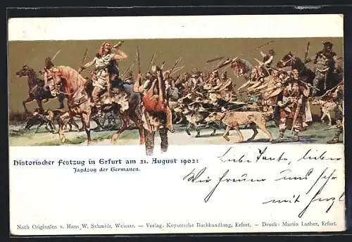Künstler-AK Erfurt, Historischer Festzug 1902, Jagdzug der Germanen