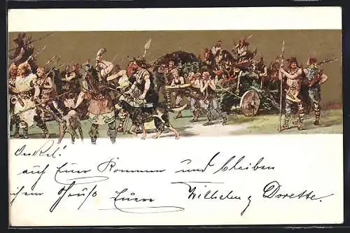 Künstler-AK Erfurt, Historischer Festzug 1902, Festwagen der Germanen