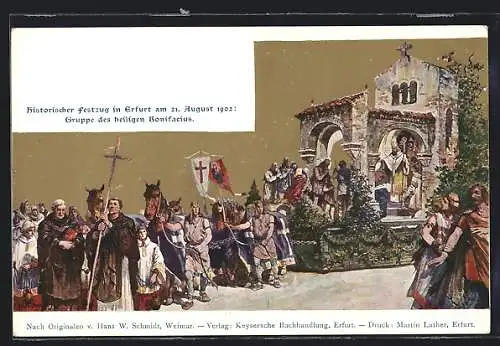 Künstler-AK Erfurt, Historischer Festzug 1902, Gruppe des heiligen Bonifacius