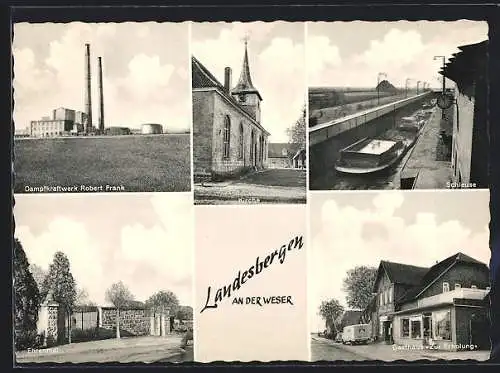 AK Landesbergen /Weser, Dmpfkraftwerk Frank, Gasthaus zur Erholung, Ehrenmal, Schleuse