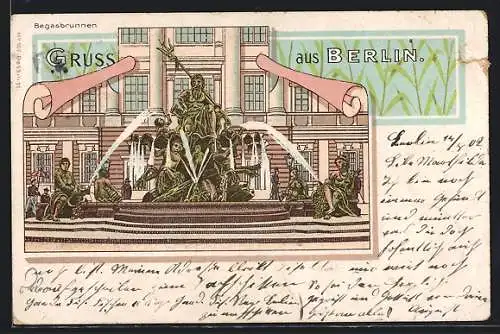 Lithographie Berlin, Partie am Begasbrunnen