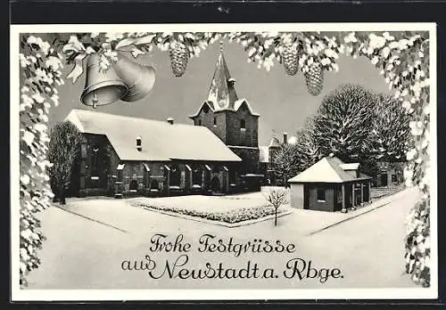 AK Neustadt a. Rbge., Winterpartie mit Kirche und Weihnachtsglocken