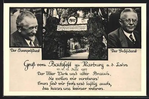 AK Marburg, Bachfest 1937, Porträts des Präsidenten und des Ehrenpräsidenten