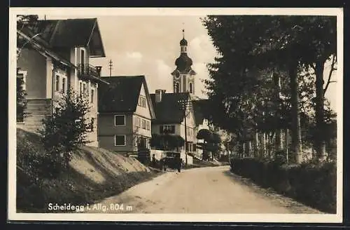 AK Scheidegg, Ortspartie mit Kirchturm