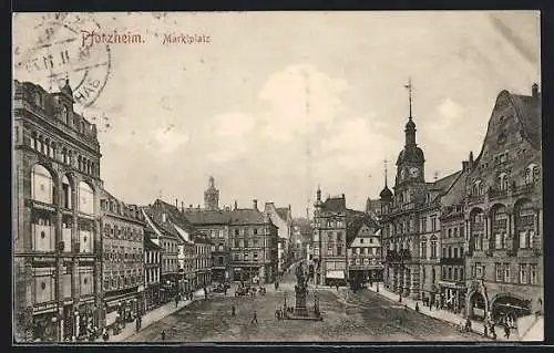 AK Pforzheim, Ansicht des Marktplatzes mit Gasthaus Zum Hecht