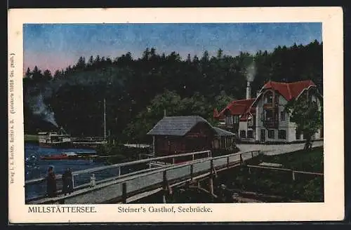 AK Millstatt, Gasthof Steiner und Seebrücke am Millstättersee