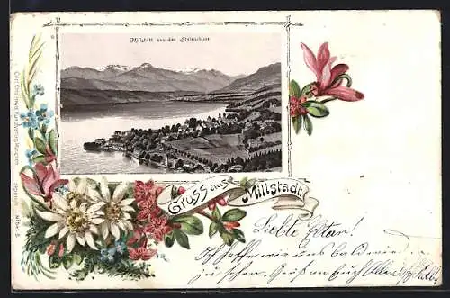 AK Millstatt, Teilansicht von der Steinschicht, Alpenblumen