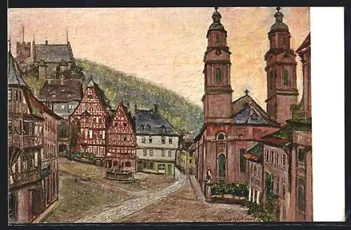 Künstler-AK Miltenberg a. M., Blick über den Marktplatz