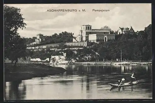 AK Aschaffenburg a. M., Flusspartie mit Pompejanum