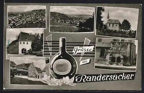 AK Randersacker /Main, Ortsansichten, Ortspartie, Bocksbeutel-Weinflasche