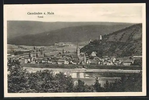 AK Gemünden / Main, Panorama vom Hügel aus