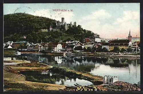 AK Wertheim a. M., Teilansicht mit Flusspartie und Festung