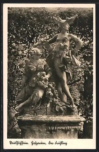 AK Veitshöchheim, Hofgarten mit Statue der Frühling