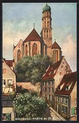 Künstler-AK Augsburg, Partie bei der Kirche St. Ulrich