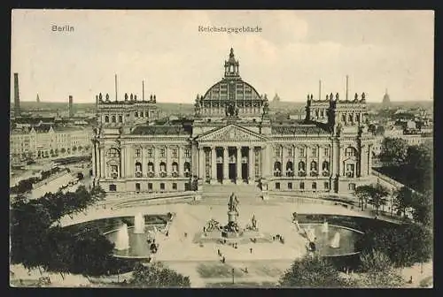 AK Berlin-Tiergarten, Reichstagsgebäude und Bismarck-Denkmal aus der Vogelschau