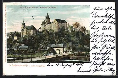 AK Schwarzenberg / Erzgebirge, Brücke, Blick zu den Häusern