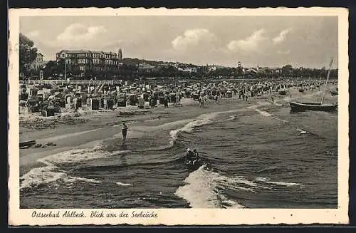 AK Ahlbeck / Seebad, Blick von der Seebrücke auf den Strand