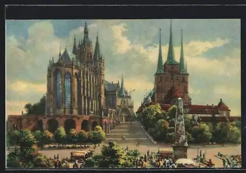 Künstler-AK Erfurt, Dom und St. Severikirche
