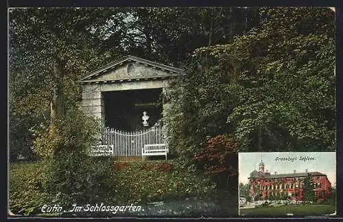 AK Eutin, Denkmal im Schlossgarte, Grosshzgl. Schloss