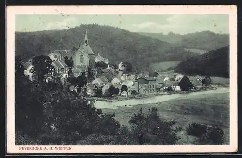 AK Beyenburg a. d. Wupper, Ortsansicht mit Kirche, Gasthof Porta-Westfalica